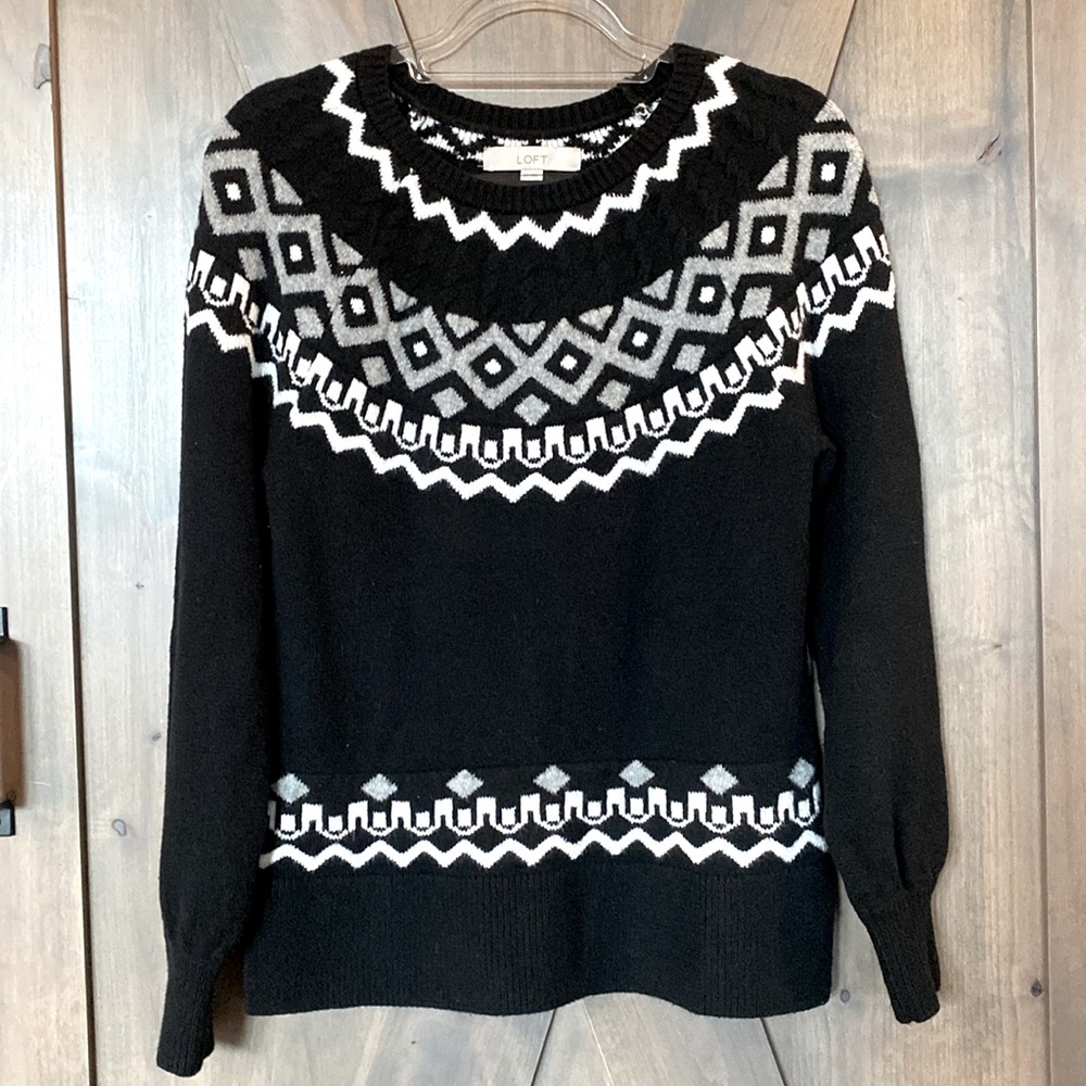 LOFT Sweater Long Sleeve Pullover Crew Neck Black White Gray Size XS
